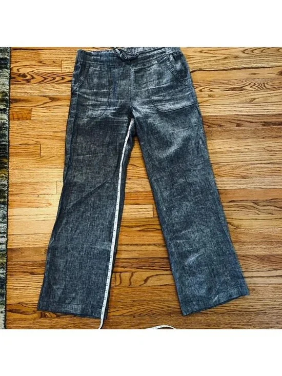 Athleta Gray Wide-Leg 100% Linen Drawstring Pants 12 Coastal Summer Vacation - Picture 14 of 14